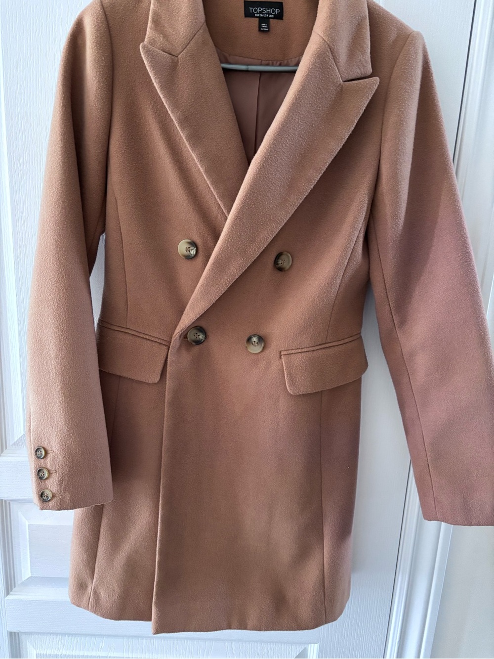 Topshop Double-Breasted Camel Pea Coat